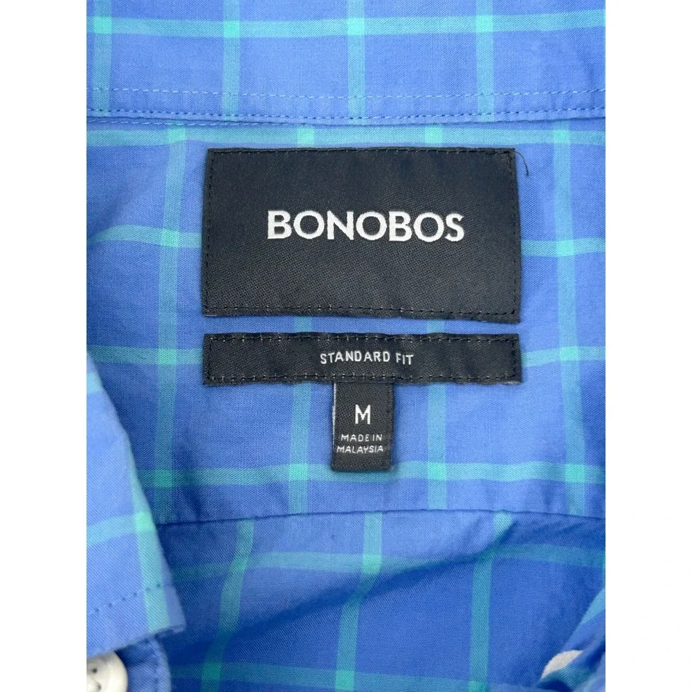 Bonobos‎ Mens Standard Fit Blue Teal Windowpane Check Button Down Shirt Size M